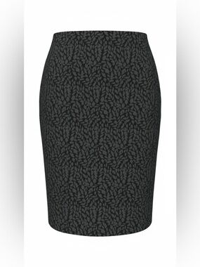 LOFT Black & Gray Leaf Print Pencil Skirt, Petite 00